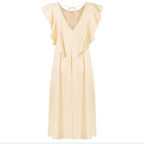 Oliver Bonas cloud frilled midi dress buttermilk size 12‎ NWT ruffle tie back - Picture 4 of 13